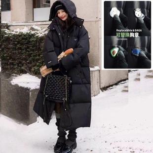 超厚抗寒黑色羽绒棉服男女情侣闺蜜长款过膝到脚踝宽松25冬季爆款
