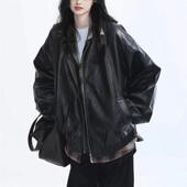 2025新款 美式 复古黑色皮衣外套女秋季 港风小个子pu皮夹克机车上衣