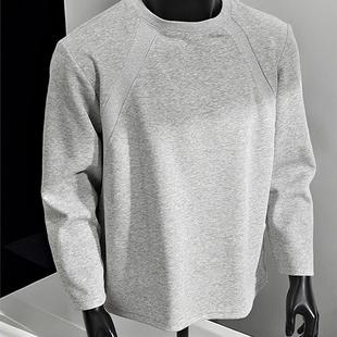 重磅内搭打底衫 秋季 cleanfit圆领卫衣 t恤男款 灰色boxy小领口长袖