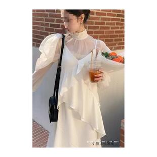 2026春装新款不规则吊带裙两件套女夏网纱仙女小众设计连衣裙套装
