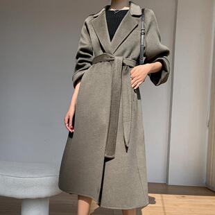 毛呢外套 高级感赫本风系带秋冬季 双面羊毛大衣女中长款 2023年新款