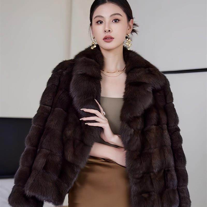 俄罗斯紫貂短款西装领年轻2025冬季新款时尚环保毛毛皮草外套网红,女装/女士精品,皮草,淘宝优惠券,粉丝福利购,淘宝优惠卷