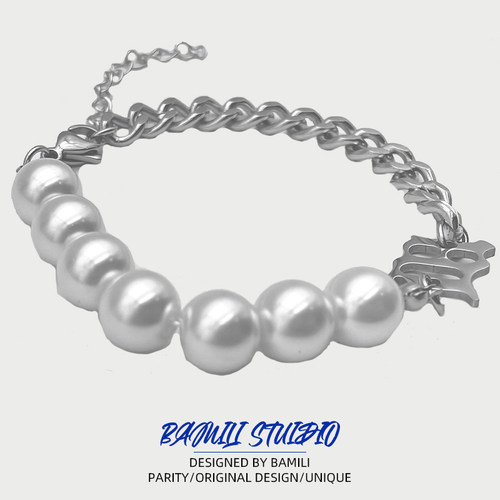 欧美风反光珍珠手链男女士ins