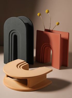 北欧艺术几何花瓶莫n兰迪陶瓷创意简约样板房玄关桌面家居装饰摆