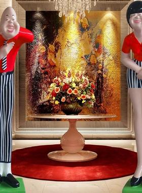 定制玻璃钢彩绘鞠躬迎宾人物雕塑酒店门口招财创意商场树脂摆件