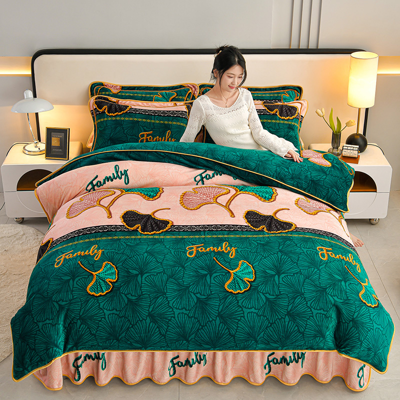 轻奢牛奶绒四件套双面加绒加厚保暖法兰绒被套双人床上用品高克重