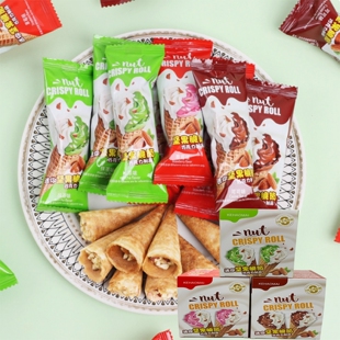 可好麦啊甜脆筒迷你坚果脆筒抹茶巧克力草莓味盒装休闲零食下午茶