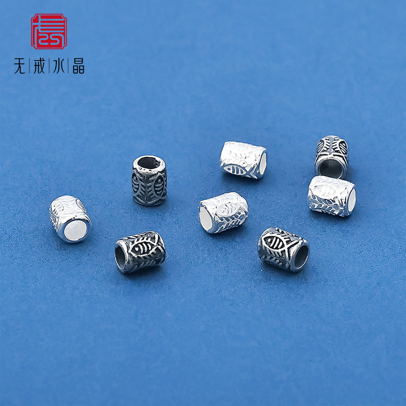 『无戒』s925纯银锦鲤小鱼隔珠转运珠diy手工编绳串珠银饰配件
