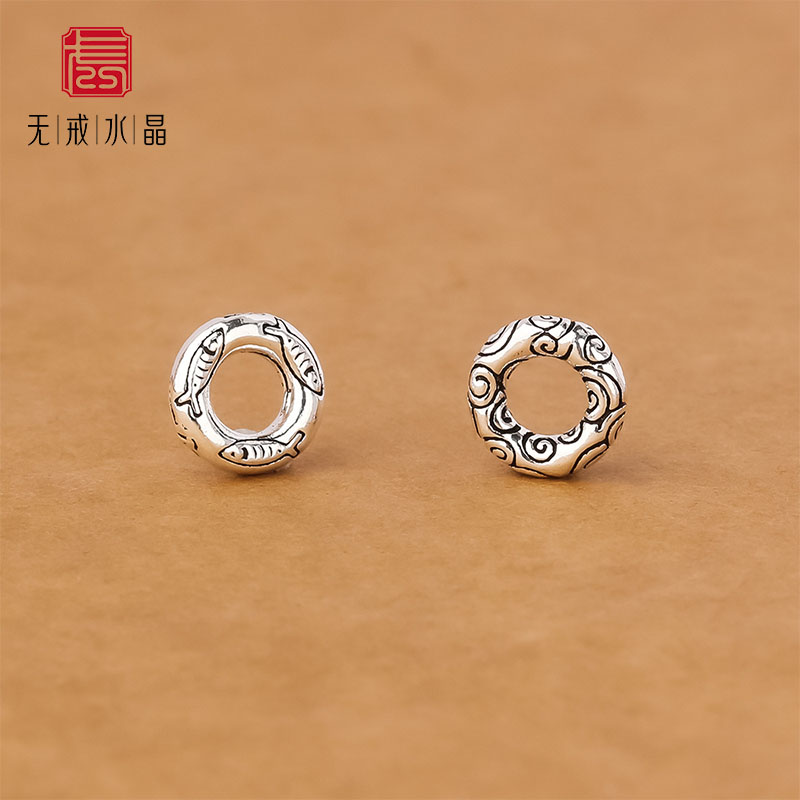 S925纯银复古祥云小鱼闭口圈编织手绳手链项链实心连接圈DIY配件