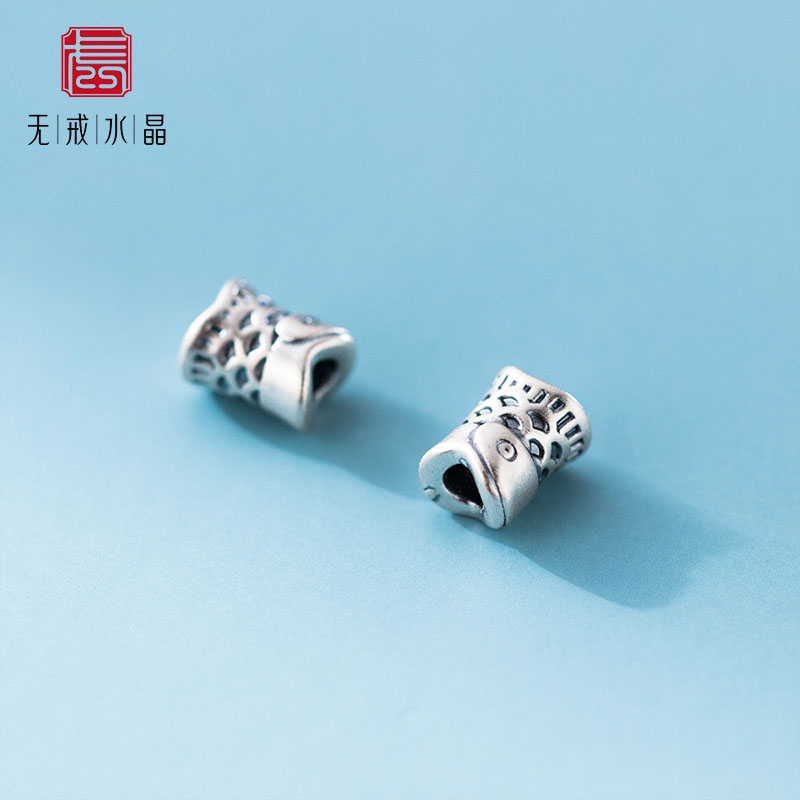 『无戒』999足银3D硬银6mm鱼纹隔珠复古手串散珠diy手工材料配件