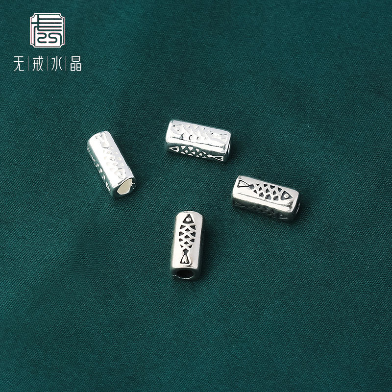 『无戒』S925银做旧复古鱼纹隔珠DIY手串配件手工编绳材料散珠