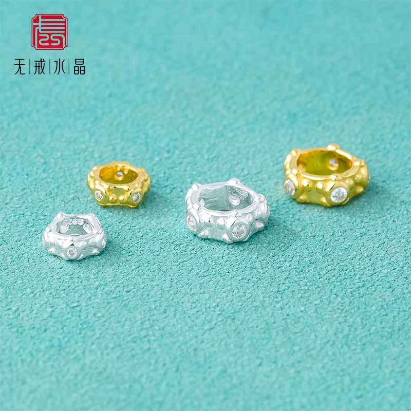 『无戒』s925纯银镀金色微镶锆石不规则隔片手diy手链隔珠车轮珠