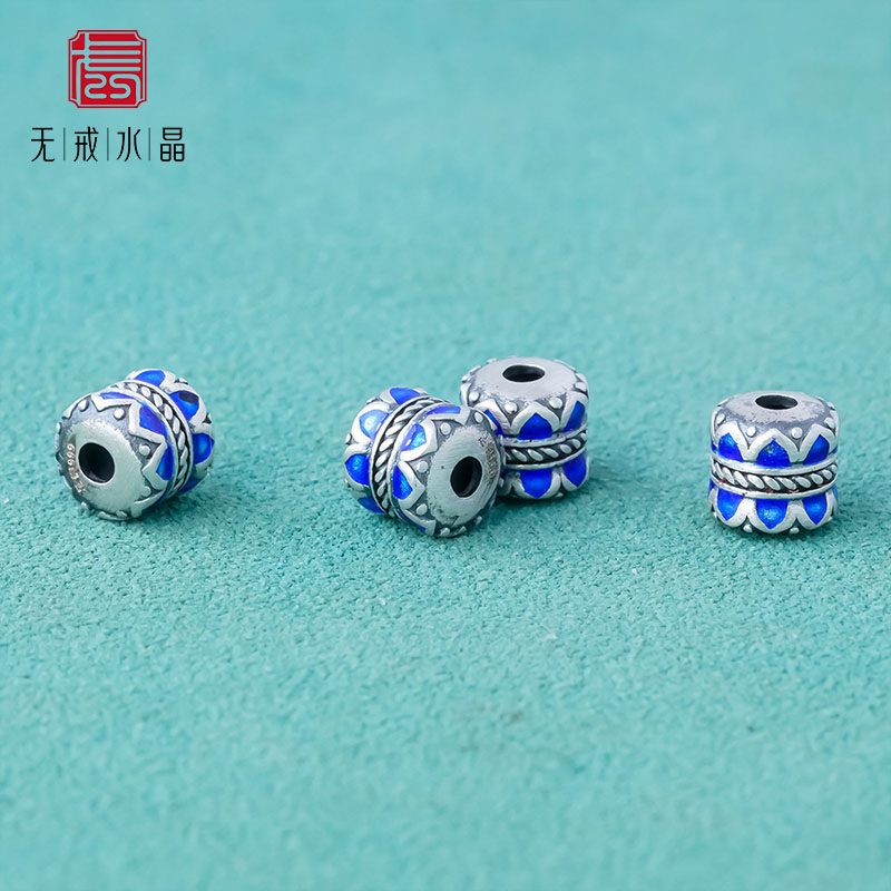『无戒』s999足银做旧双面莲花隔珠顶珠diy文玩手串手链银饰配件