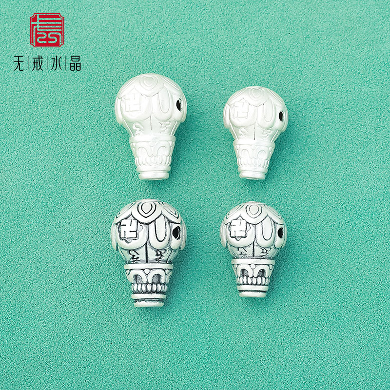 『无戒』S999千足银复古3d硬银六字真言三通佛头diy108颗手串配件