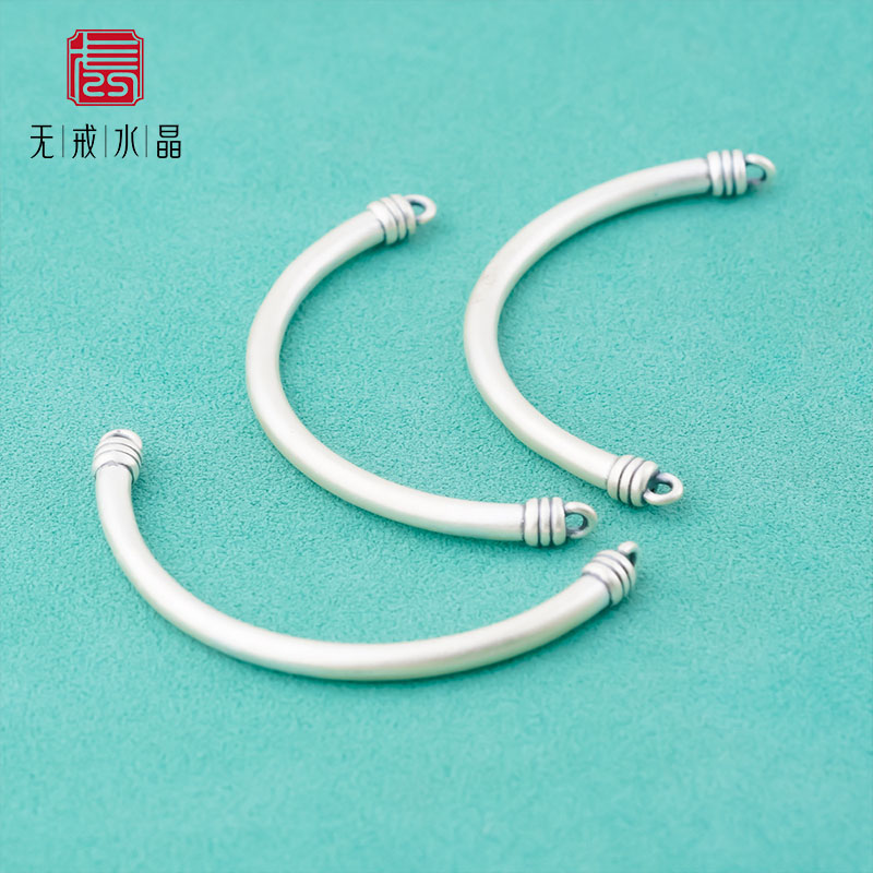 『无戒』S999纯银足银做旧哑光手牌双圈半镯弯管DIY手串配件材料
