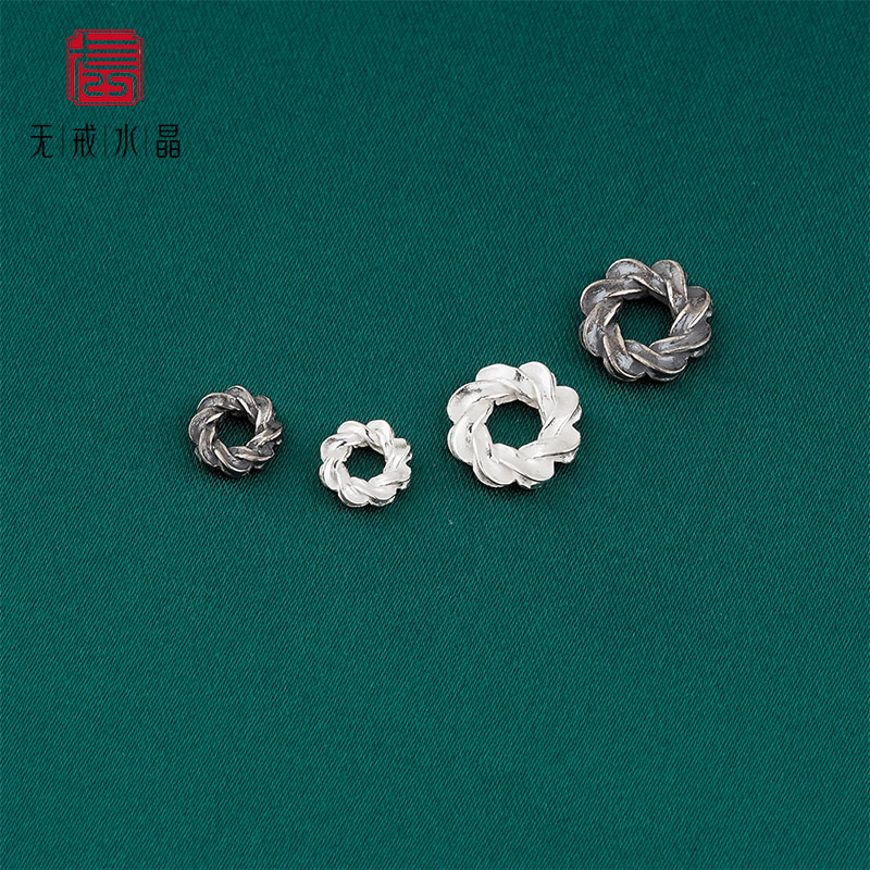 『无戒』S925纯银扭纹闭口圈电话线隔珠DIY手工串珠编绳盘缠手链