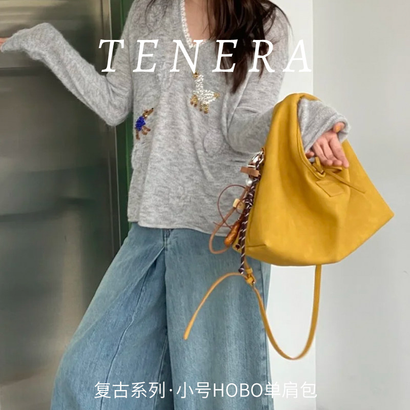 TENERA环保素皮小HOBO购物袋单肩斜挎手提纯色百搭通勤2025新款