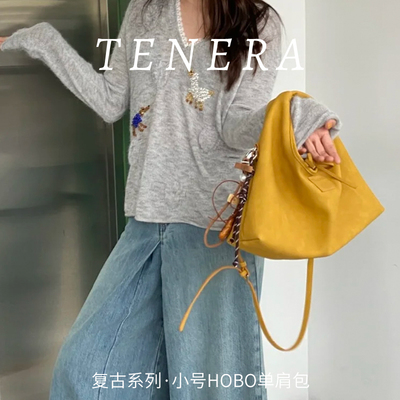 TENERA环保素皮小HOBO购物袋单肩斜挎手提纯色百搭通勤2025新款