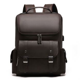 背包男士双肩包皮质高级感休闲通勤电脑包男款英伦风学生书包