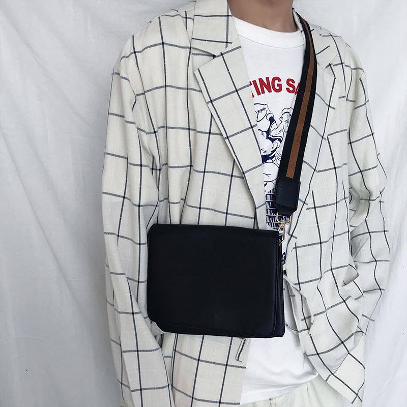 韩国街拍中性风高级感皮质斜挎包男宽肩带文艺休闲胸包极简单肩包,箱包皮具/热销女包/男包,男士包袋,淘宝优惠券,粉丝福利购,淘宝优惠卷