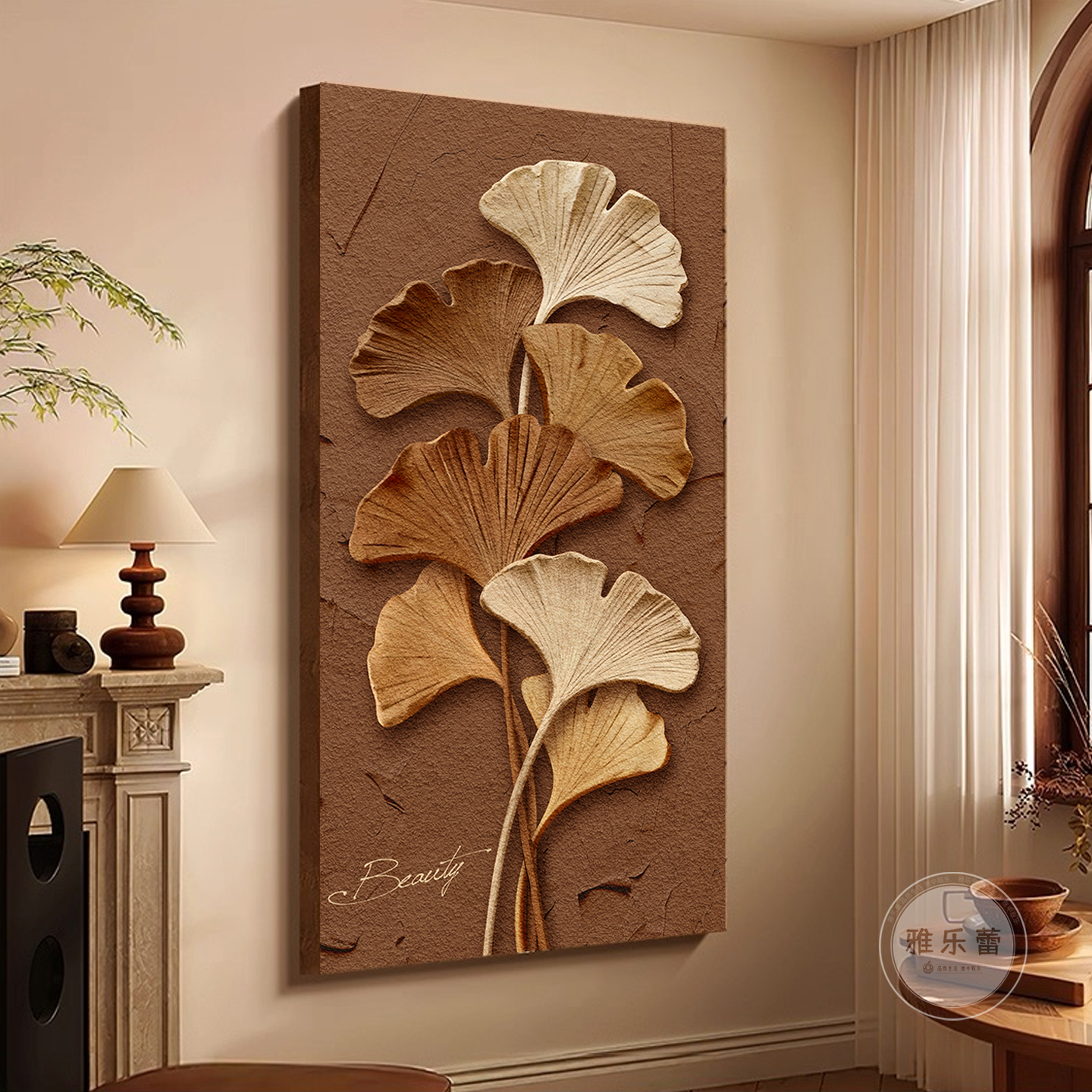 中古风家大业大玄关装饰画银杏叶