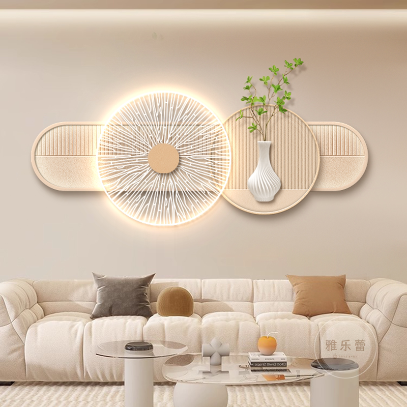 现代轻奢客厅装饰画意式极简沙发背景墙挂画绿植高级感壁画灯画