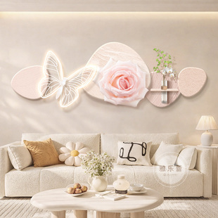奶油风客厅装饰画蝴蝶花卉水培绿植高级感沙发背景墙挂画2026新款