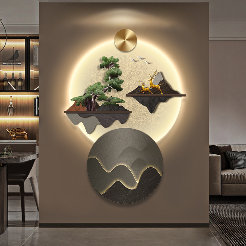 轻奢山水玄关装饰画高级感灯画
