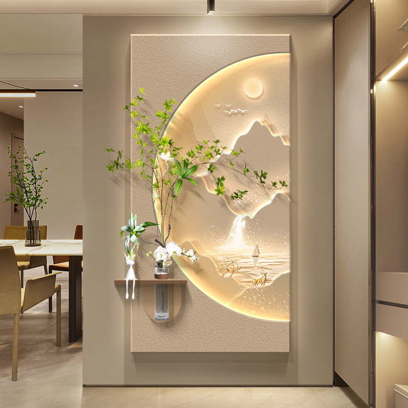 流水生财入户对门挂画玄关装饰画造景客厅走廊过道壁画灯2026新款,家居饰品,现代装饰画,淘宝优惠券,粉丝福利购,淘宝优惠卷