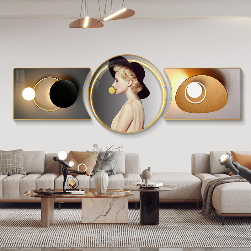 轻奢人物客厅装饰画现代简约沙发背景墙挂画2026新款大气三联壁画