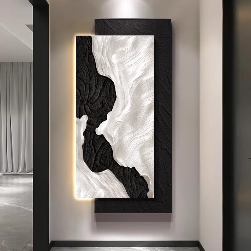 奶油风入户玄关装饰画立体砂岩肌理走廊过道壁画抽象艺术灯光挂画图片