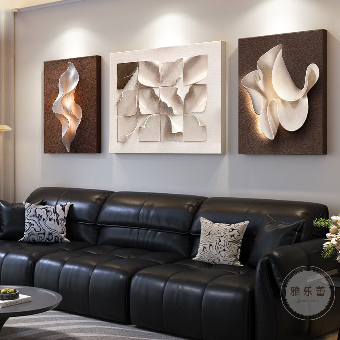 现代简约几何抽象沙发背景墙挂画高级感浮雕客厅装饰画2026新款