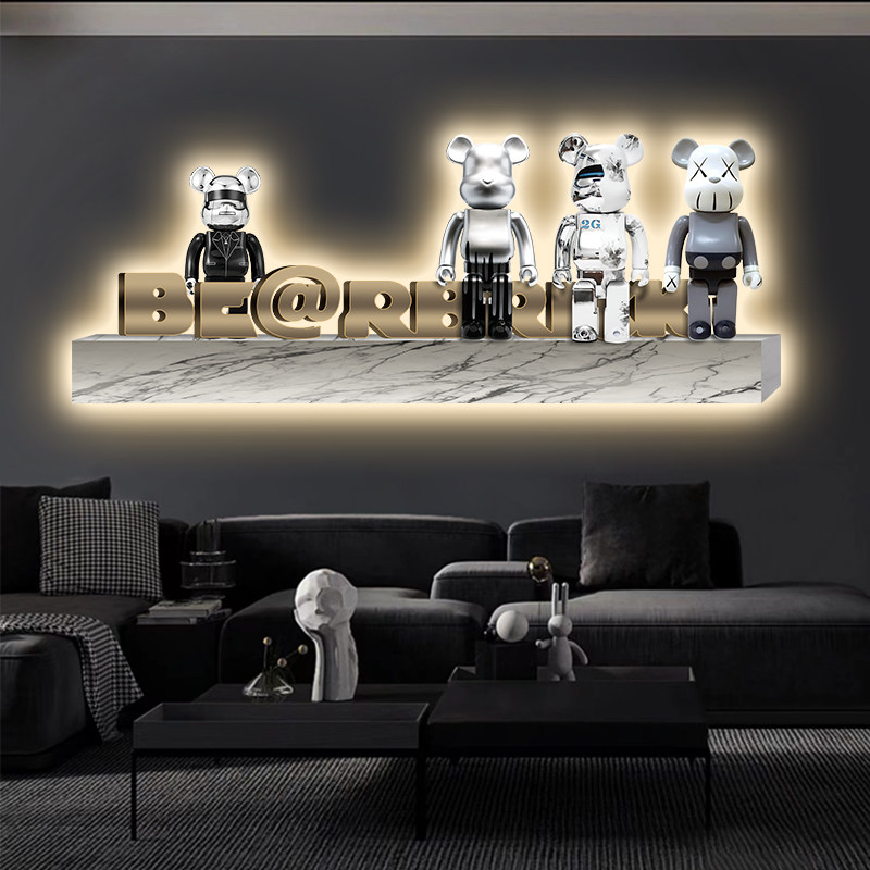 轻奢暴力熊客厅装饰画led氛围灯画高级感沙发背景墙挂画卧室壁画