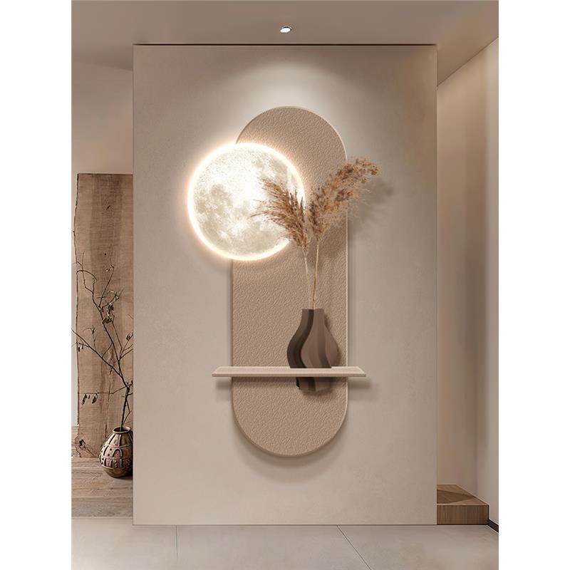 侘寂风玄关装饰画极简约现代高级感壁画灯入户正对门走廊过道挂画