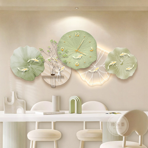 奶油风餐厅装饰画钟表九鱼