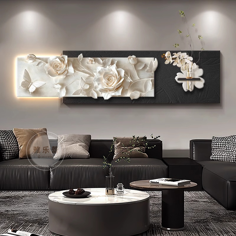 轻奢高级感水培绿植客厅装饰画浮雕立体感沙发背景墙挂画花卉壁画图片