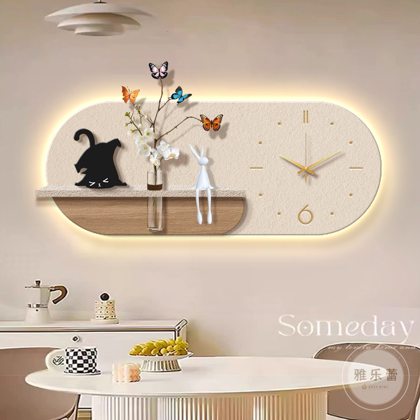 奶油风餐厅钟表装饰画水培绿植餐桌背景墙时钟挂画高级感创意壁画,家居饰品,现代装饰画,淘宝优惠券,粉丝福利购,淘宝优惠卷