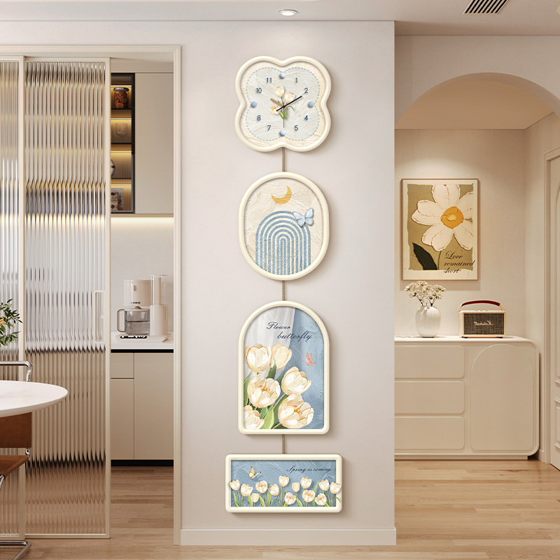 免打孔奶油风客厅电视背景墙装饰画走廊过道挂画钟表挂钟玄关壁画,家居饰品,现代装饰画,淘宝优惠券,粉丝福利购,淘宝优惠卷