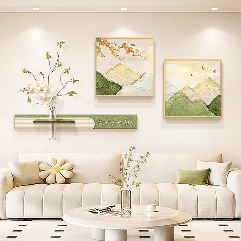 原木奶油风客厅装饰画背有靠山沙发背景墙面挂画2026新款玄关壁画