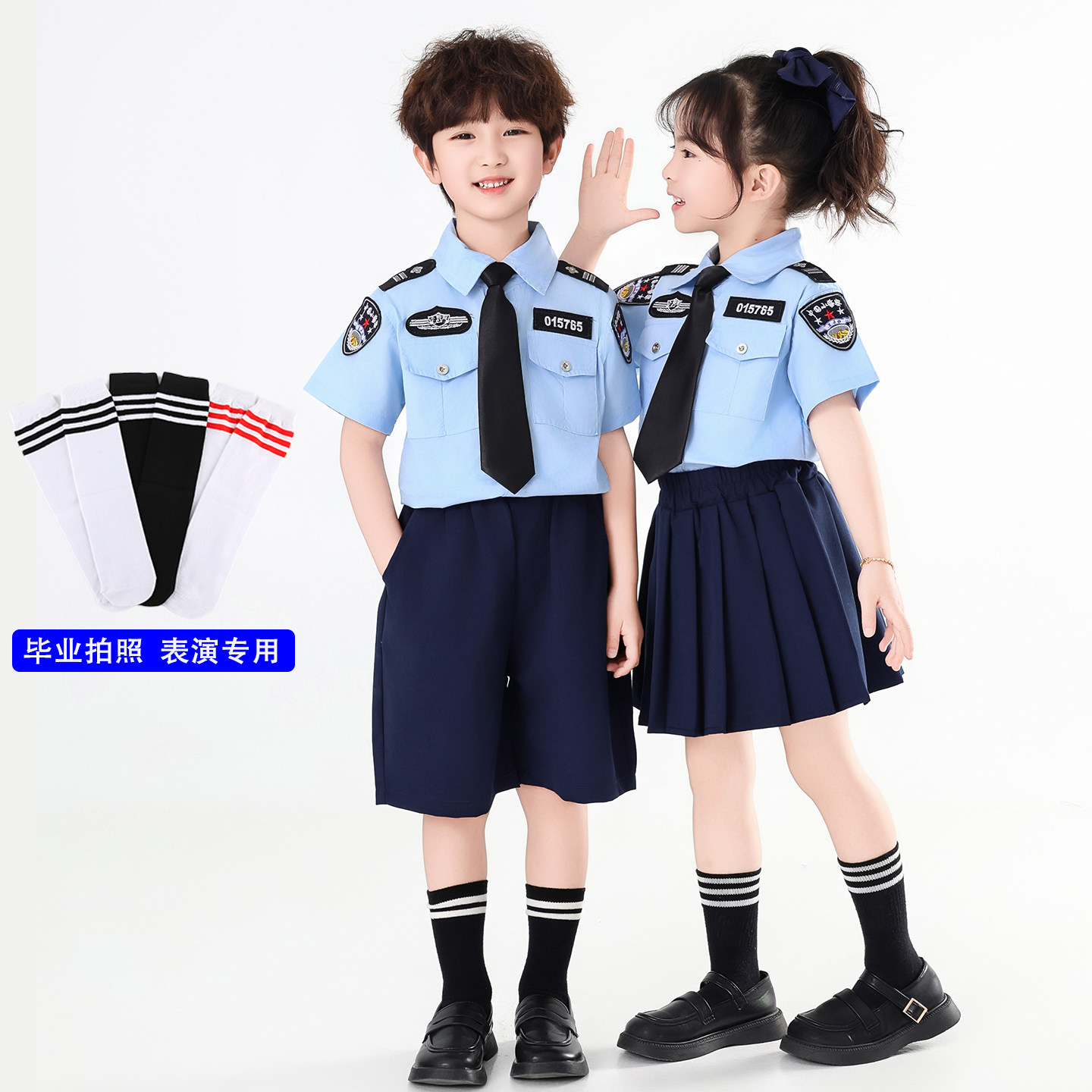 男女童长筒袜夏薄款儿童毕业中筒夏季黑色过膝袜学生搭配校服穿搭 - 实物图
