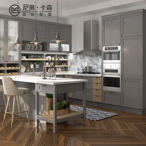 尼奥卡森橱柜定制 整体厨房轻奢岩板吧台岛台 餐边柜欧式实木烤漆