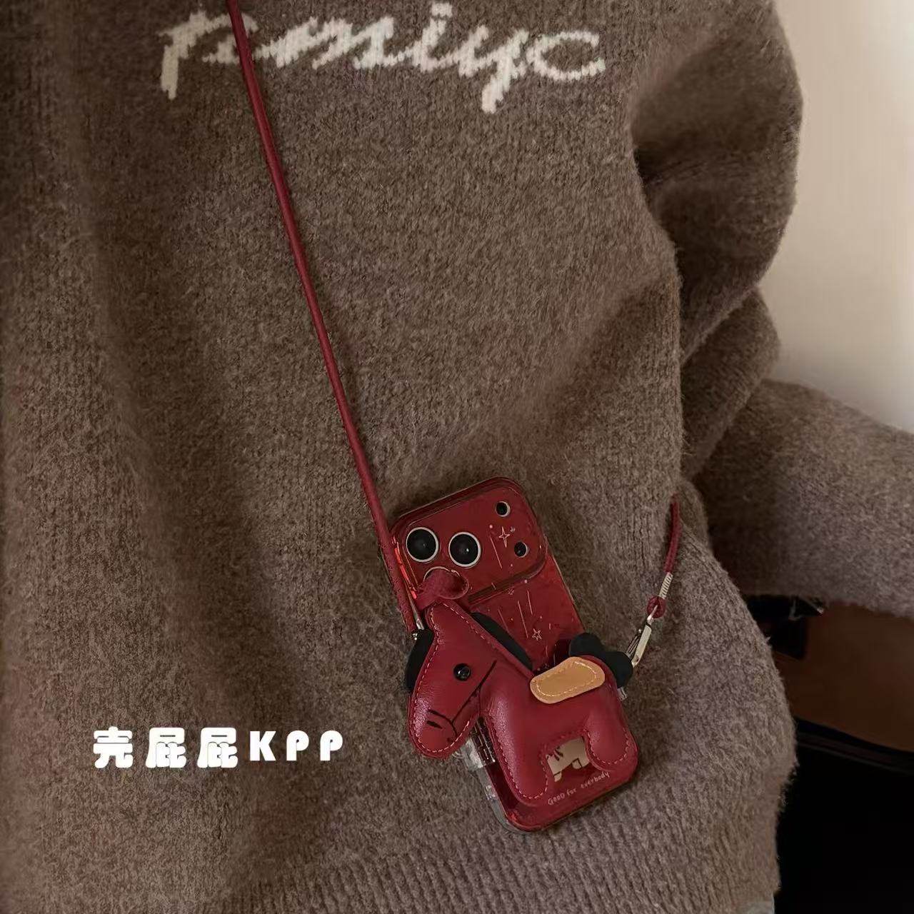 木年沛适用苹果17promax手机壳马年新年款iPhone16红色小马15Pro全包防摔14创意小马斜跨挂绳13高级小众女款