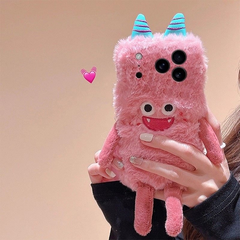 木年沛适用苹果17promax手机壳新款ins秋冬iPhone16毛绒粉色小怪兽15Pro防摔14plus创意13高级12小众11软壳8