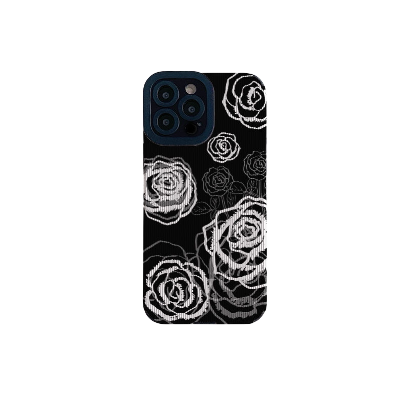 DZ适用苹果18promax手机壳17新款iPhone16玫瑰花15花朵12高级感11pro黑色13复古14plus防摔