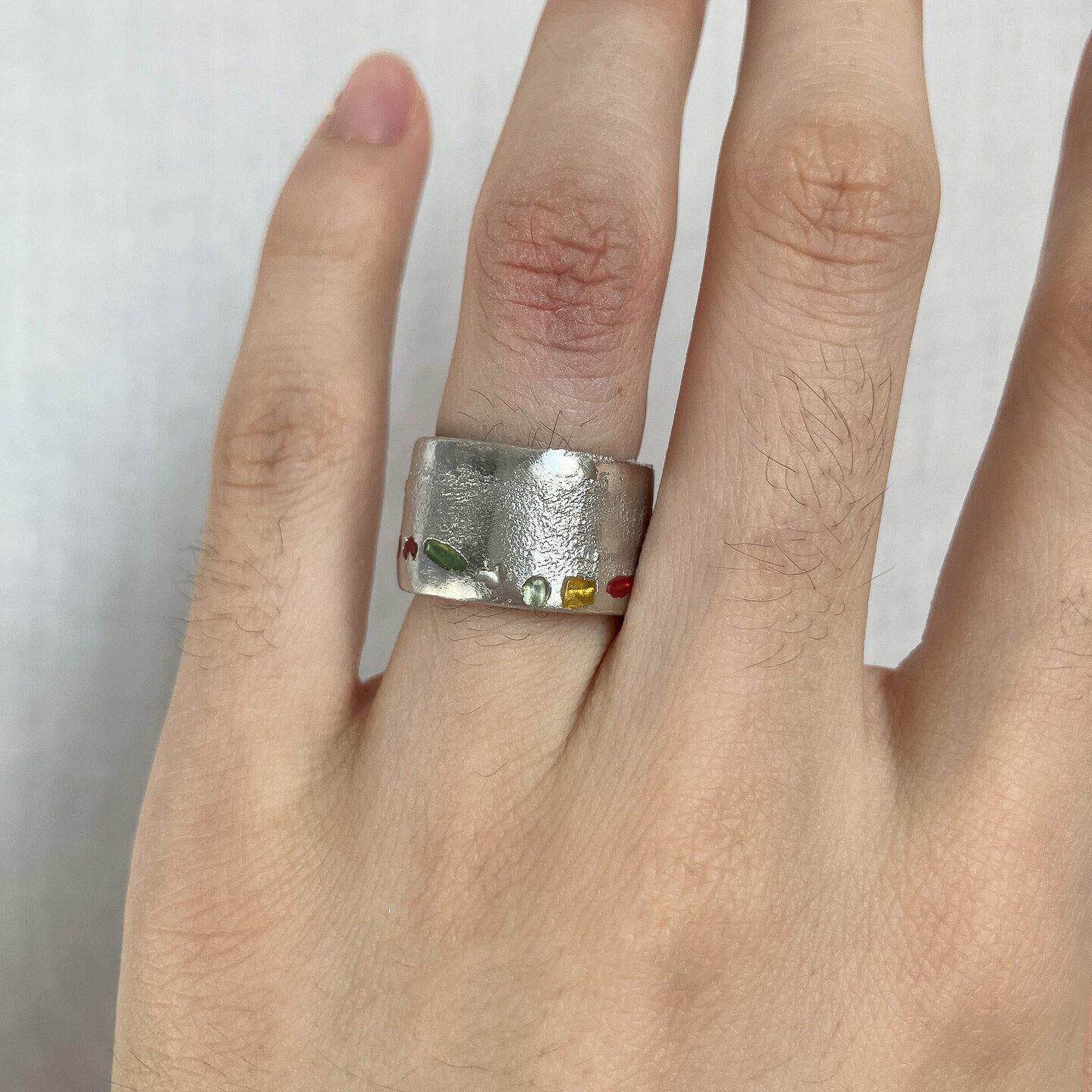 s925纯银不规则仿钻宽面戒指女款小众设计简约食指戒复古冷淡指环