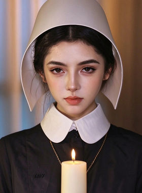 万圣节cos白色修女教堂帽子女款