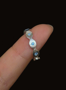s925纯银中古拉丝星芒戒指女简约