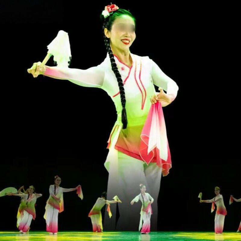 女子民族民间群舞《心灯》同款原创渐变秧歌舞蹈演出服专业定制