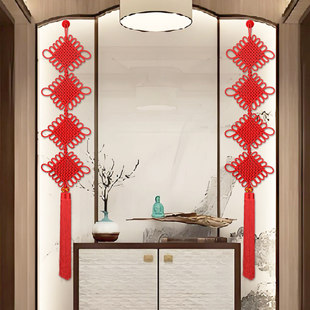 新款竖长同心结中国结挂件三阳开泰客厅电视背景墙入户门挂件乔迁