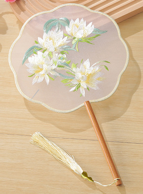 扇子古风团扇苏绣女汉服舞蹈儿童女童刺绣国风双面旗袍古装新中式